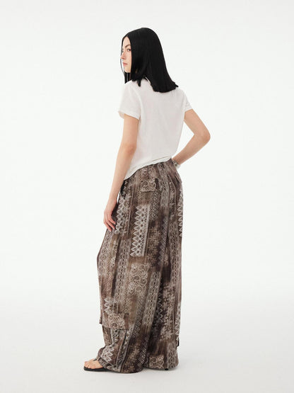 DIDDI MODA Vintage Palm Distressed Printed Crew Neck Women&