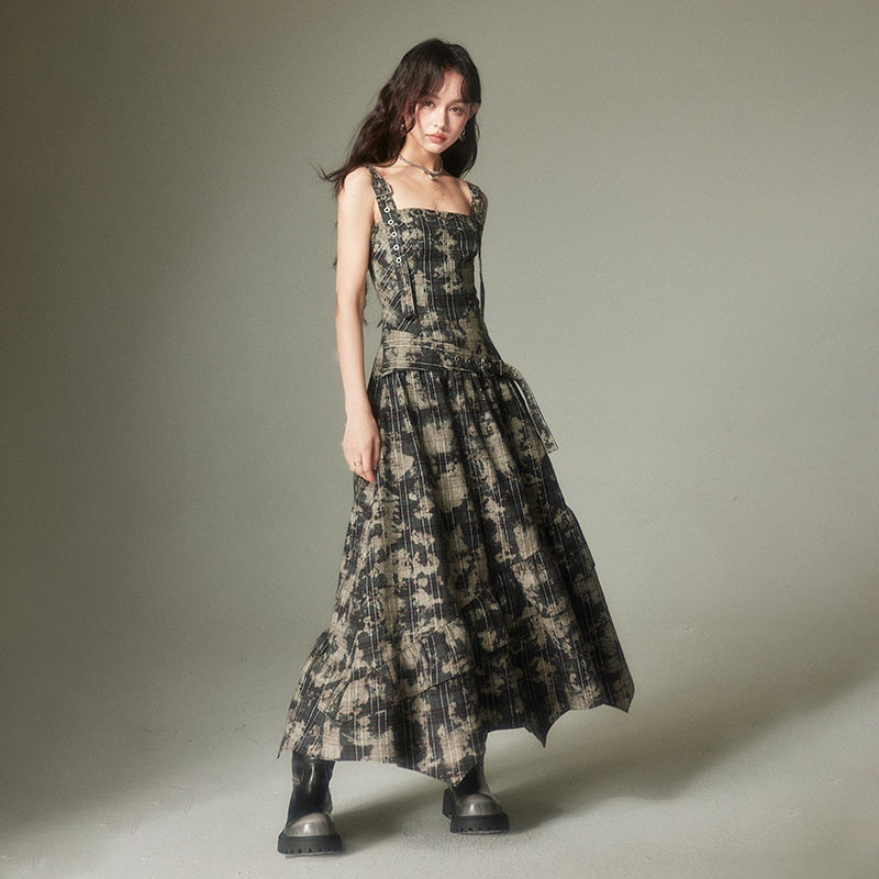 DIDDI_MODA_Vintage_Plaid_Adjustable_Square_Neck_High_Waist_Women&