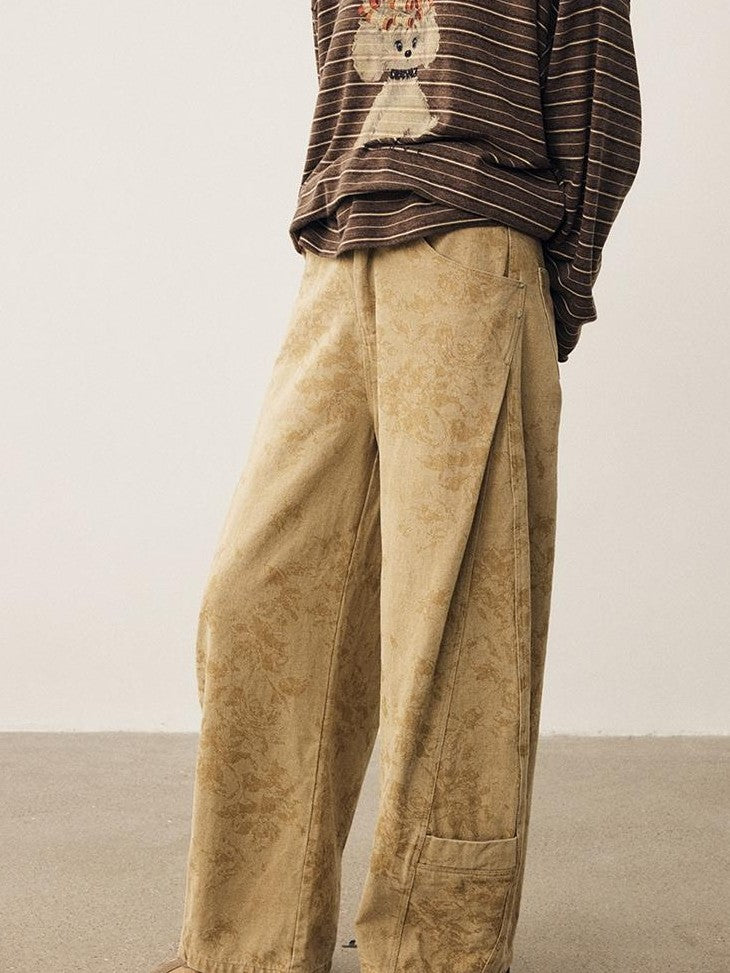 DIDDI MODA Vintage Wash Embossed Deconstructed Loose Women&