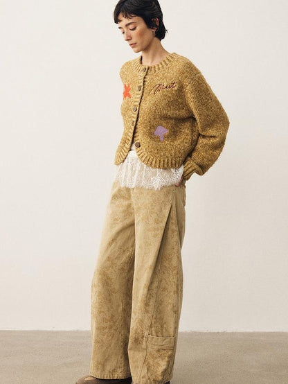DIDDI MODA Vintage Wash Embossed Deconstructed Loose Women&