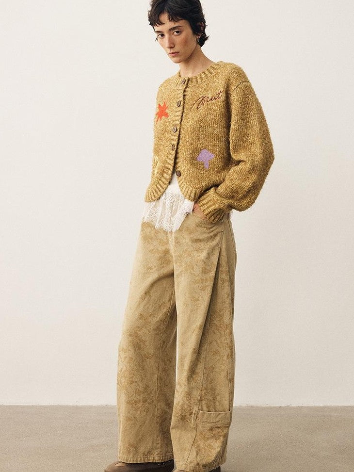 DIDDI MODA Vintage Wash Embossed Deconstructed Loose Women&