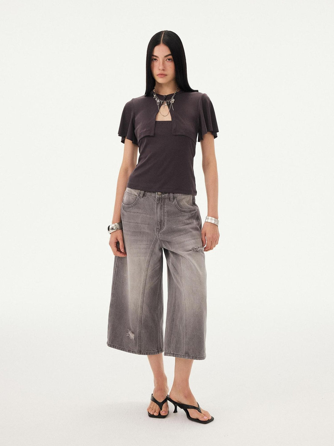 DIDDI MODA Vintage Washed Ripped Wide Leg Women&