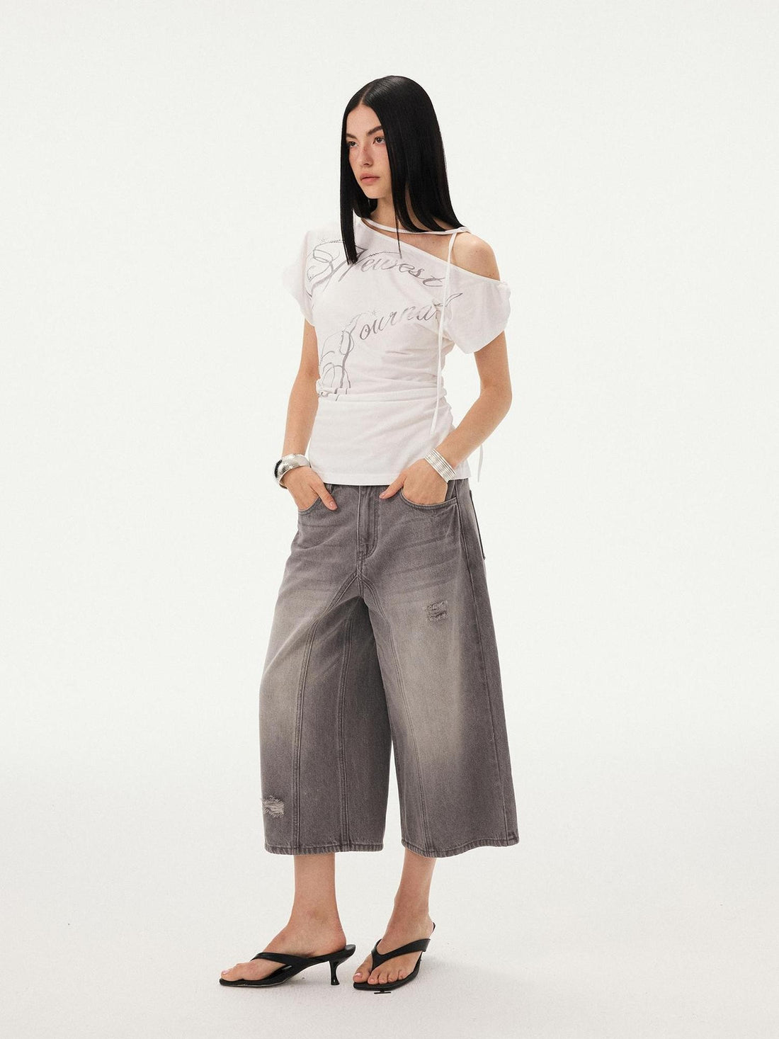 DIDDI MODA Vintage Washed Ripped Wide Leg Women&