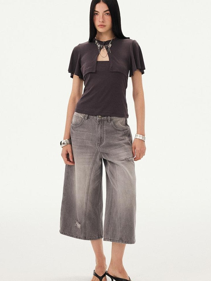 DIDDI MODA Vintage Washed Ripped Wide Leg Women&