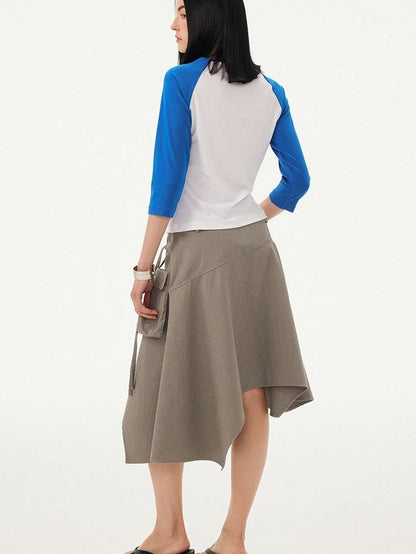 DIDDI MODA Washed Asymmetrical Tie Strap Large Pockets Women&