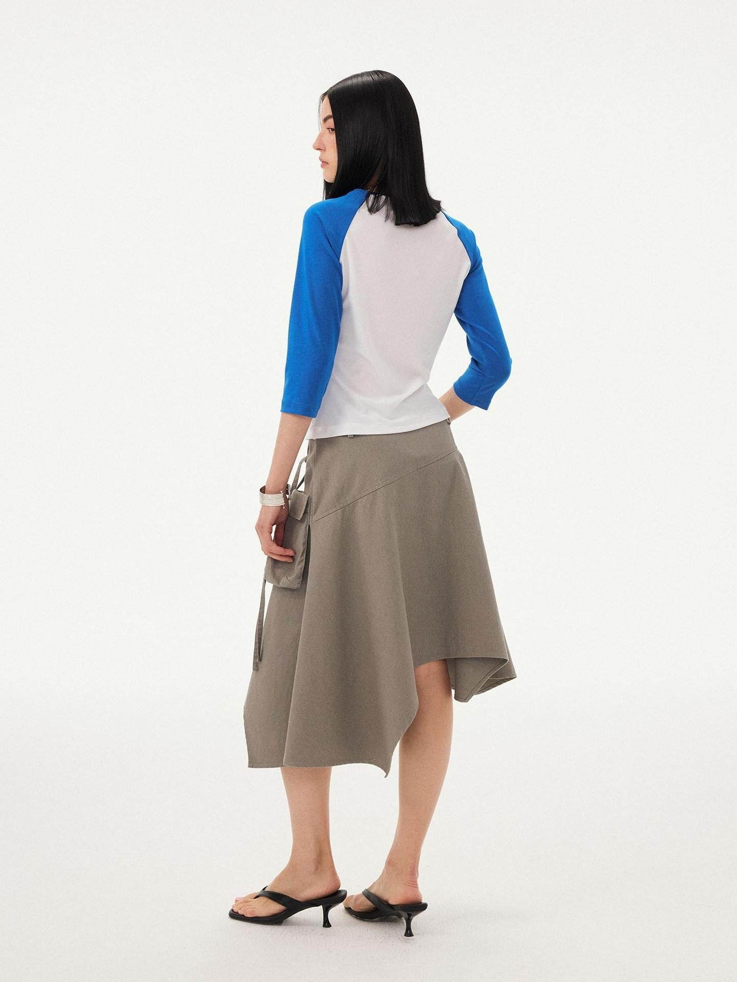 DIDDI MODA Washed Asymmetrical Tie Strap Large Pockets Women&