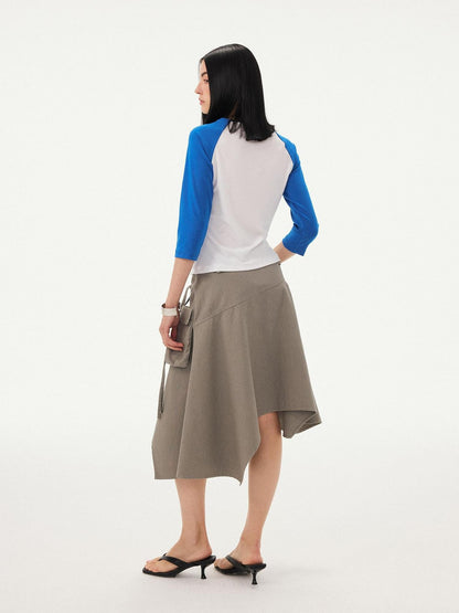 DIDDI MODA Washed Asymmetrical Tie Strap Large Pockets Women&