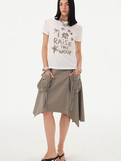 DIDDI MODA Washed Asymmetrical Tie Strap Large Pockets Women&