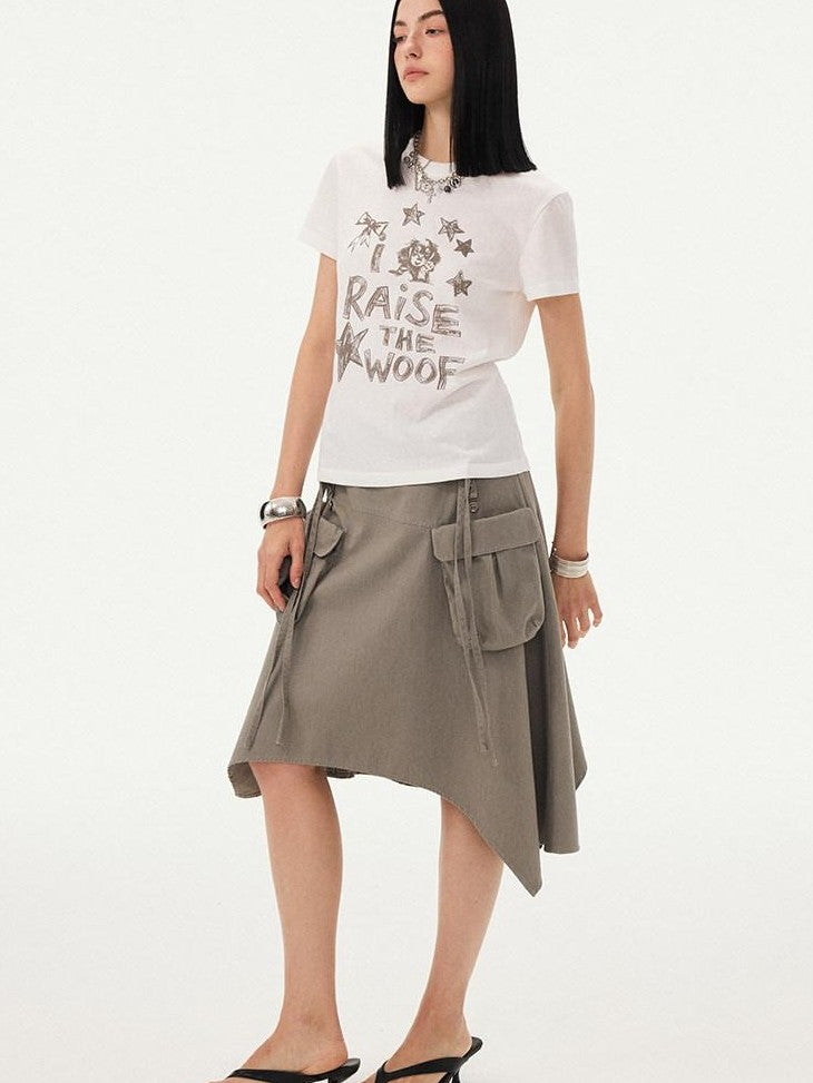 DIDDI MODA Washed Asymmetrical Tie Strap Large Pockets Women&