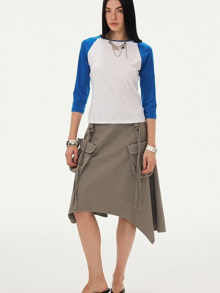 DIDDI MODA Washed Asymmetrical Tie Strap Large Pockets Women&