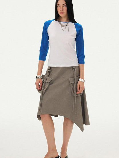 DIDDI MODA Washed Asymmetrical Tie Strap Large Pockets Women&