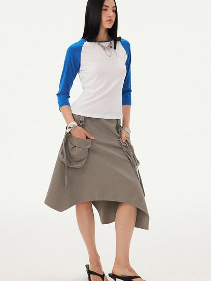 DIDDI MODA Washed Asymmetrical Tie Strap Large Pockets Women&