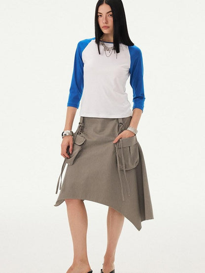 DIDDI MODA Washed Asymmetrical Tie Strap Large Pockets Women&
