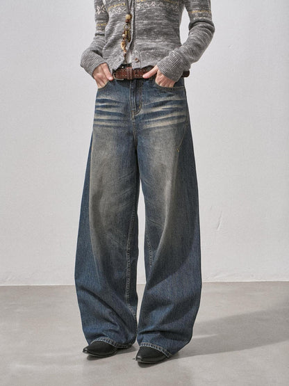 DIDDI MODA Washed Blue Seamless Curved Cut Whisker Distressed Women&