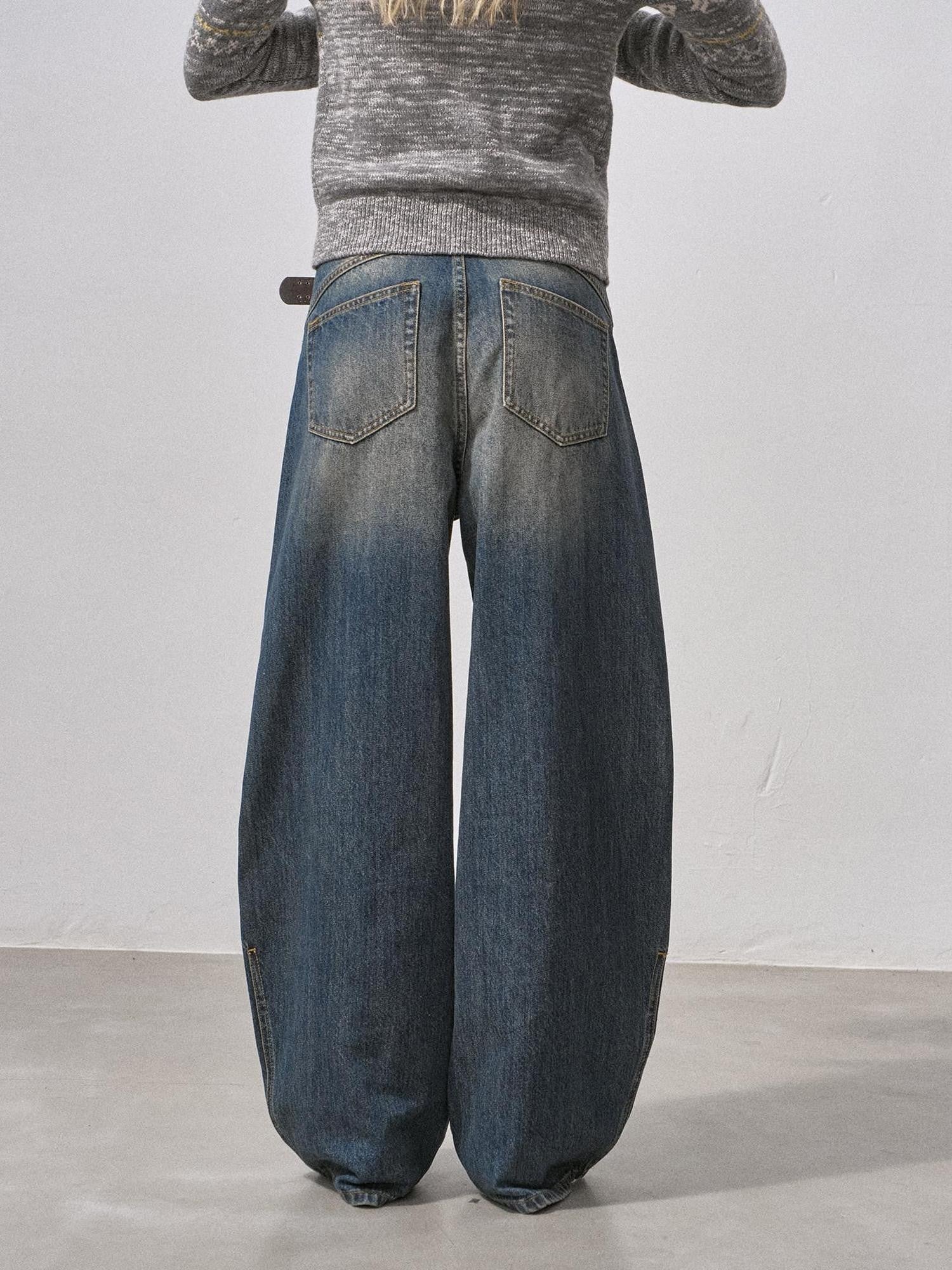 DIDDI MODA Washed Blue Seamless Curved Cut Whisker Distressed Women&