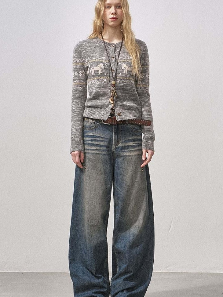 DIDDI MODA Washed Blue Seamless Curved Cut Whisker Distressed Women&