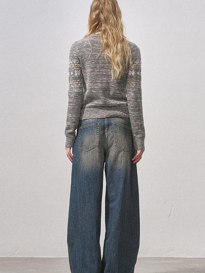 DIDDI MODA Washed Blue Seamless Curved Cut Whisker Distressed Women&