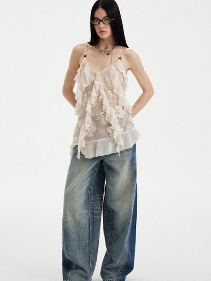 DIDDI MODA Washed Blue Side Panel Colorblock Splice Low Rise Women&