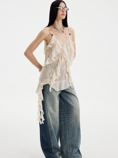 DIDDI MODA Washed Blue Side Panel Colorblock Splice Low Rise Women&