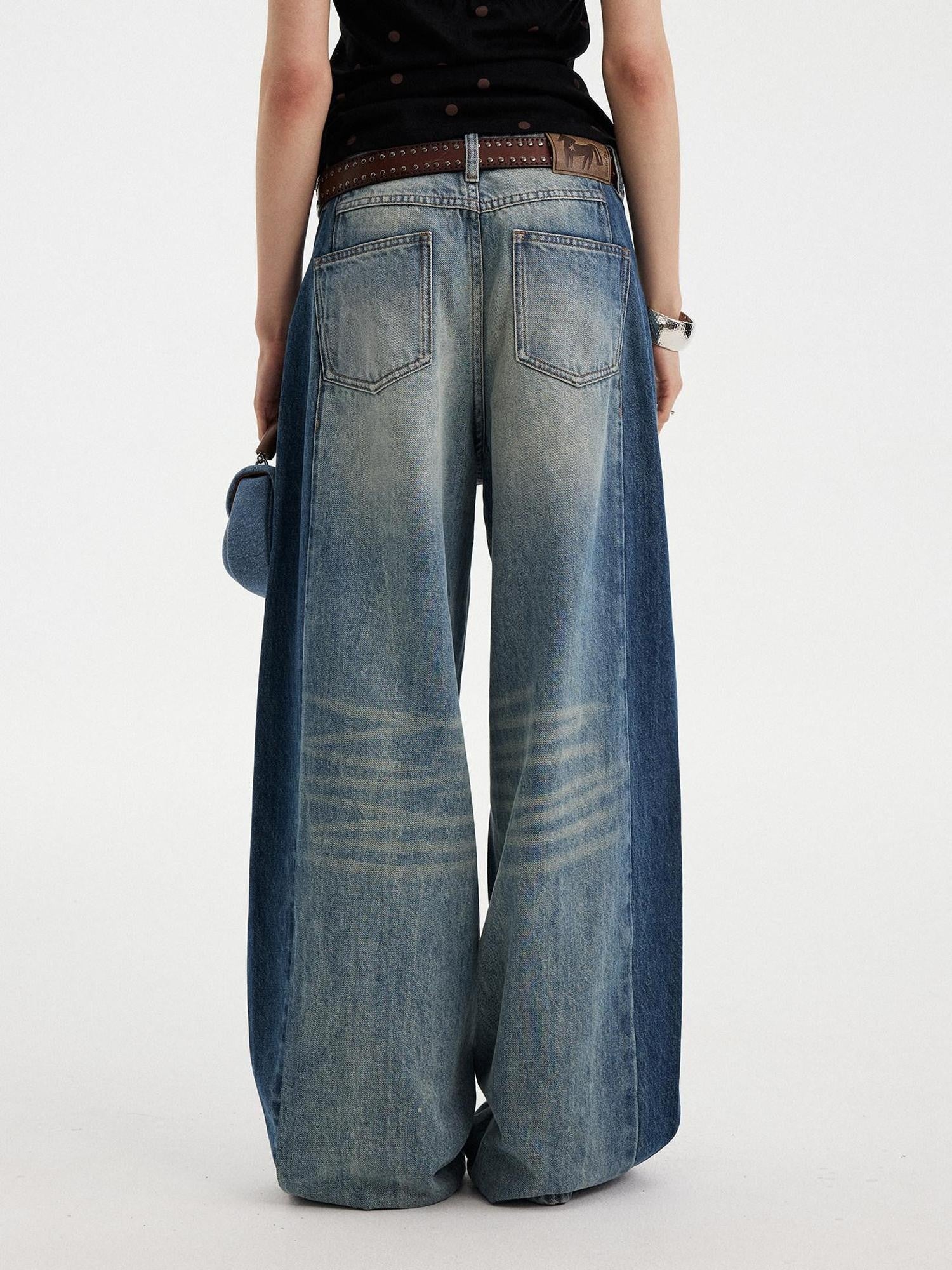 DIDDI MODA Washed Blue Side Panel Colorblock Splice Low Rise Women&