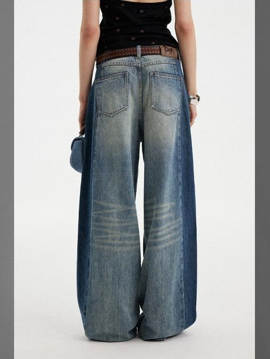 DIDDI MODA Washed Blue Side Panel Colorblock Splice Low Rise Women&