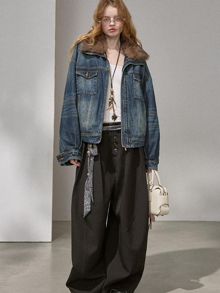 DIDDI MODA Washed Denim Padded Zip Utility Women&