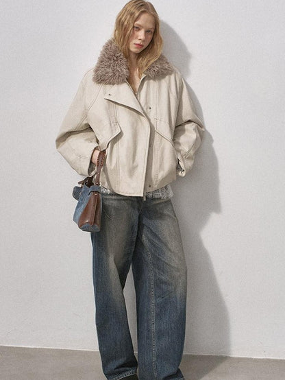 DIDDI MODA Washed Denim Padded Zip Utility Women&
