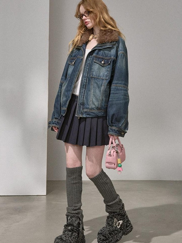 DIDDI MODA Washed Denim Padded Zip Utility Women&
