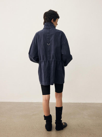 DIDDI MODA Washed Distressed Collared Multi Pocket Loose Mid Length Women&