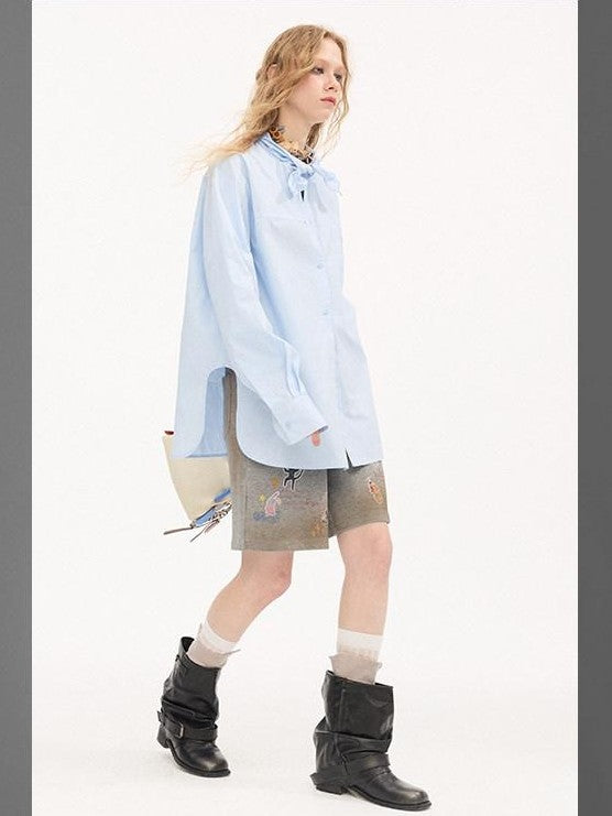 DIDDI MODA Washed Embroidered Scarf Collar Collegiate Women&