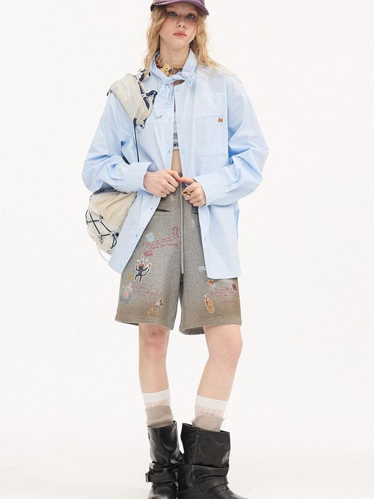 DIDDI MODA Washed Embroidered Scarf Collar Collegiate Women&