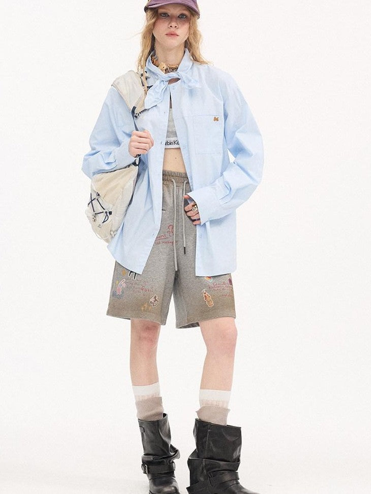 DIDDI MODA Washed Embroidered Scarf Collar Collegiate Women&