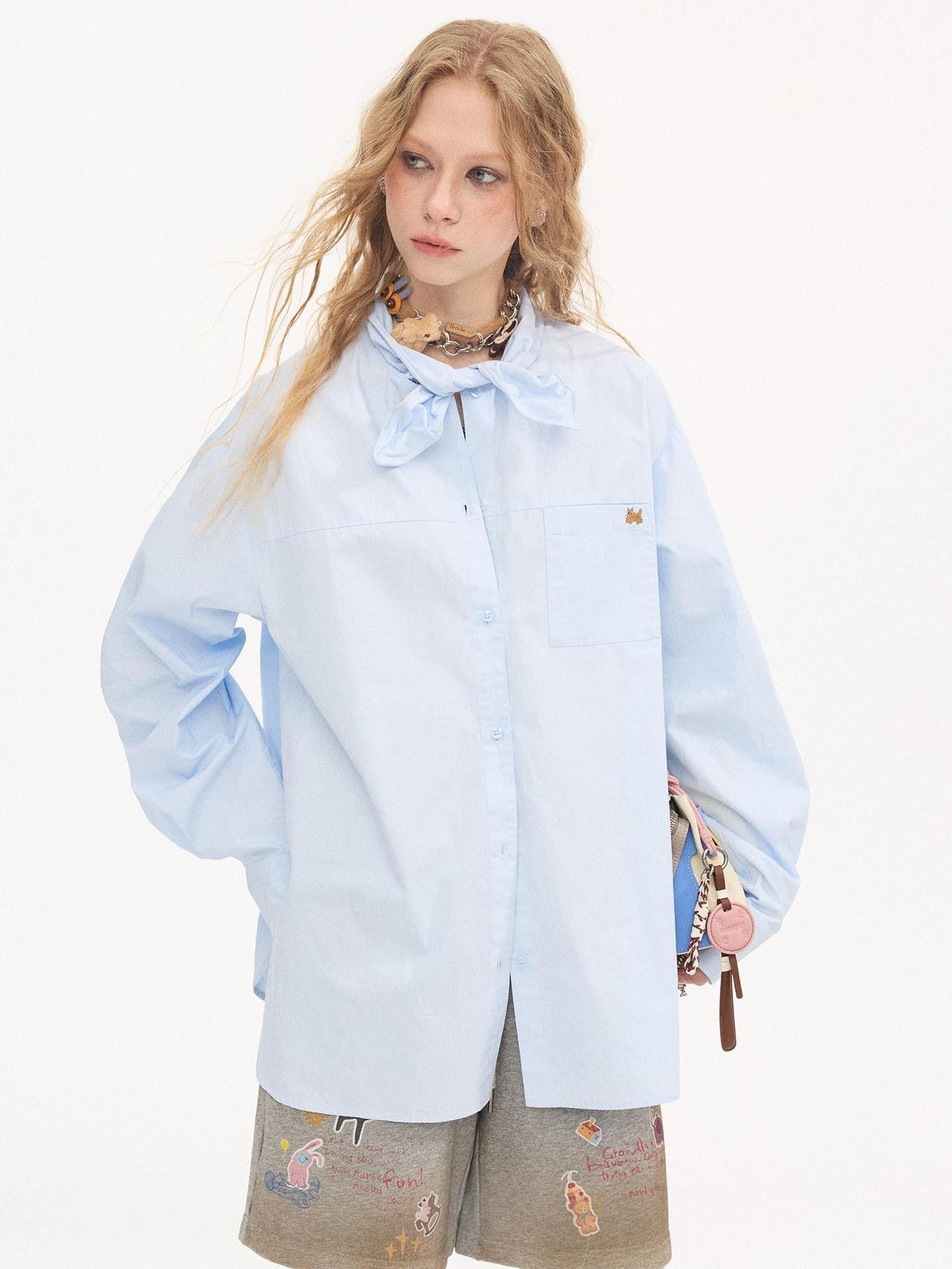 DIDDI MODA Washed Embroidered Scarf Collar Collegiate Women&
