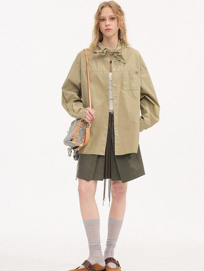 DIDDI MODA Washed Embroidered Scarf Collar Collegiate Women&