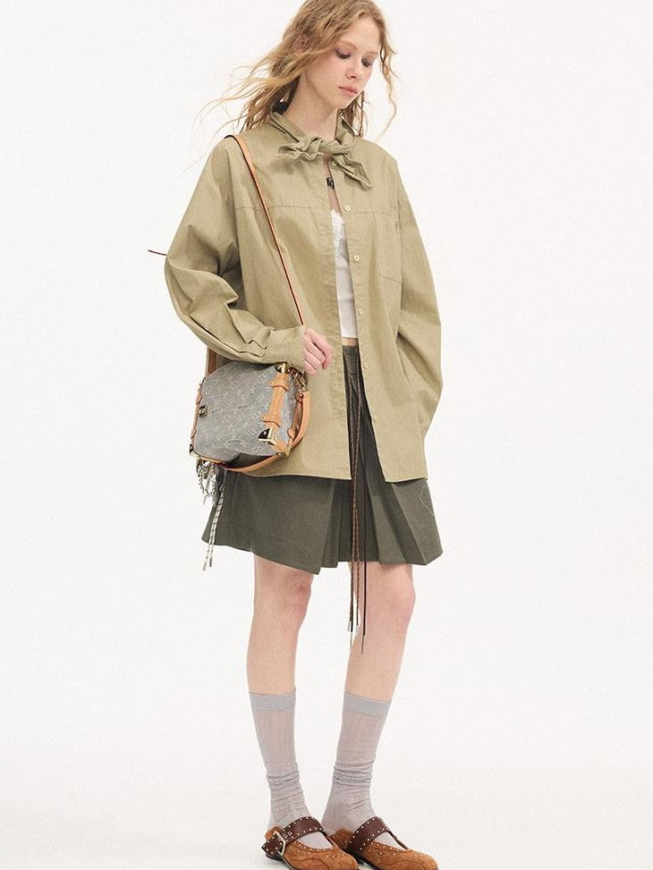DIDDI MODA Washed Embroidered Scarf Collar Collegiate Women&