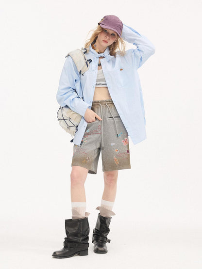 DIDDI MODA Washed Embroidered Scarf Collar Collegiate Women&