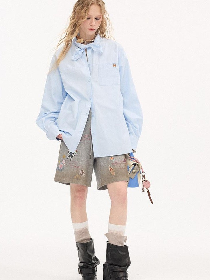DIDDI MODA Washed Embroidered Scarf Collar Collegiate Women&