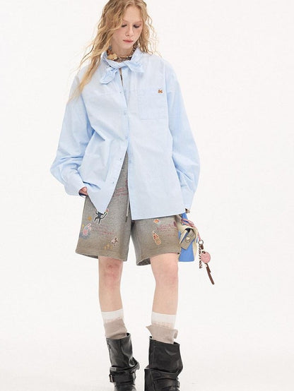 DIDDI MODA Washed Embroidered Scarf Collar Collegiate Women&