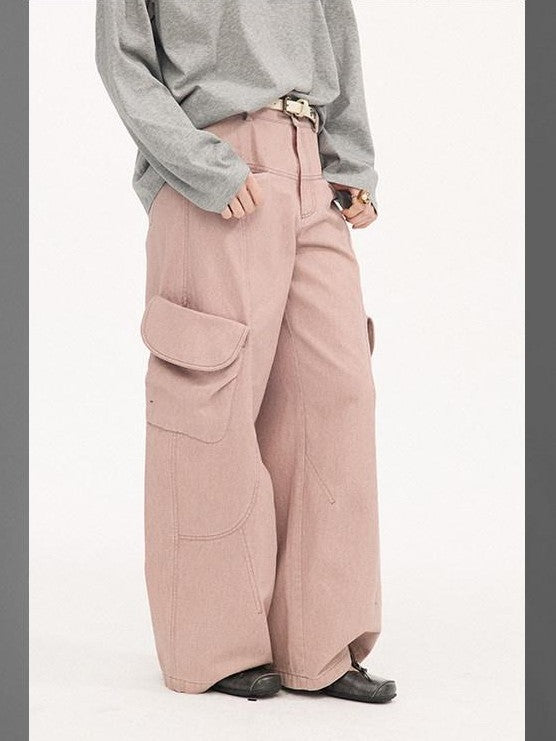 DIDDI MODA Washed Gray Green Vintage Pocket Wide Leg Natural Waist Women&