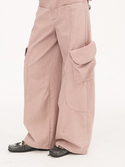 DIDDI MODA Washed Gray Green Vintage Pocket Wide Leg Natural Waist Women&