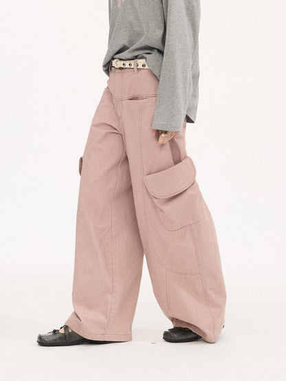 DIDDI MODA Washed Gray Green Vintage Pocket Wide Leg Natural Waist Women&