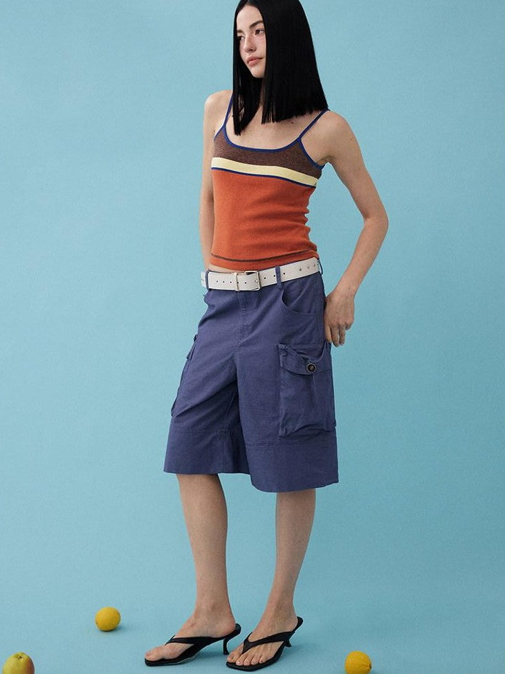 DIDDI MODA Washed Khaki Distressed Multi Pocket High Waist Straight Women&