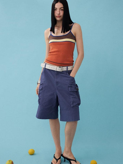 DIDDI MODA Washed Khaki Distressed Multi Pocket High Waist Straight Women&