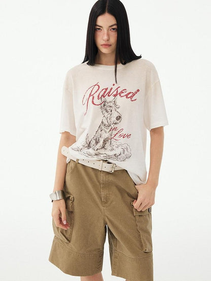 DIDDI MODA Washed Khaki Distressed Multi Pocket High Waist Straight Women&