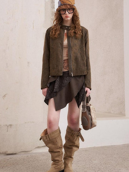 DIDDI MODA Washed Leopard Print Bomber Relaxed Women&