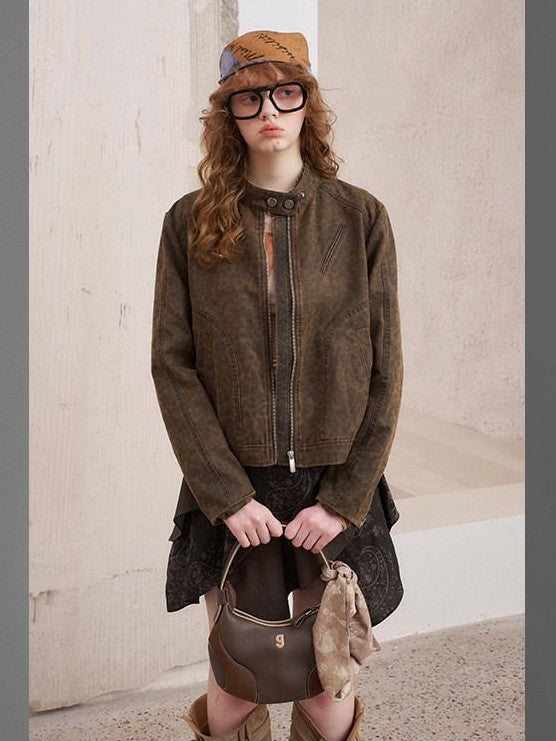 DIDDI MODA Washed Leopard Print Bomber Relaxed Women&