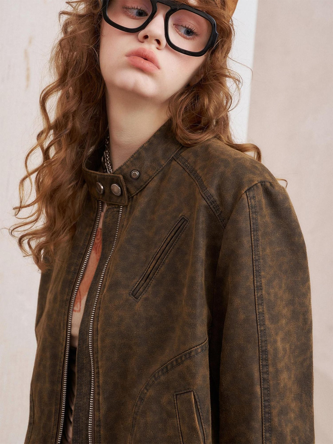 DIDDI MODA Washed Leopard Print Bomber Relaxed Women&