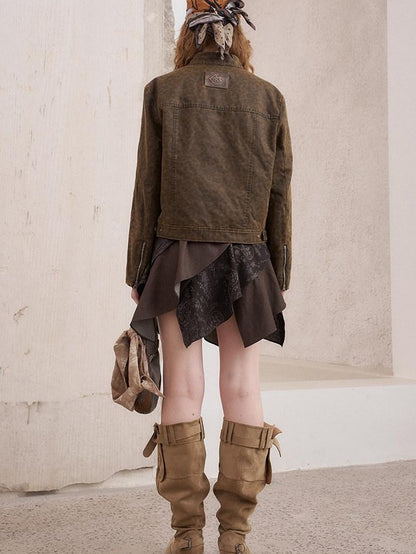 DIDDI MODA Washed Leopard Print Bomber Relaxed Women&