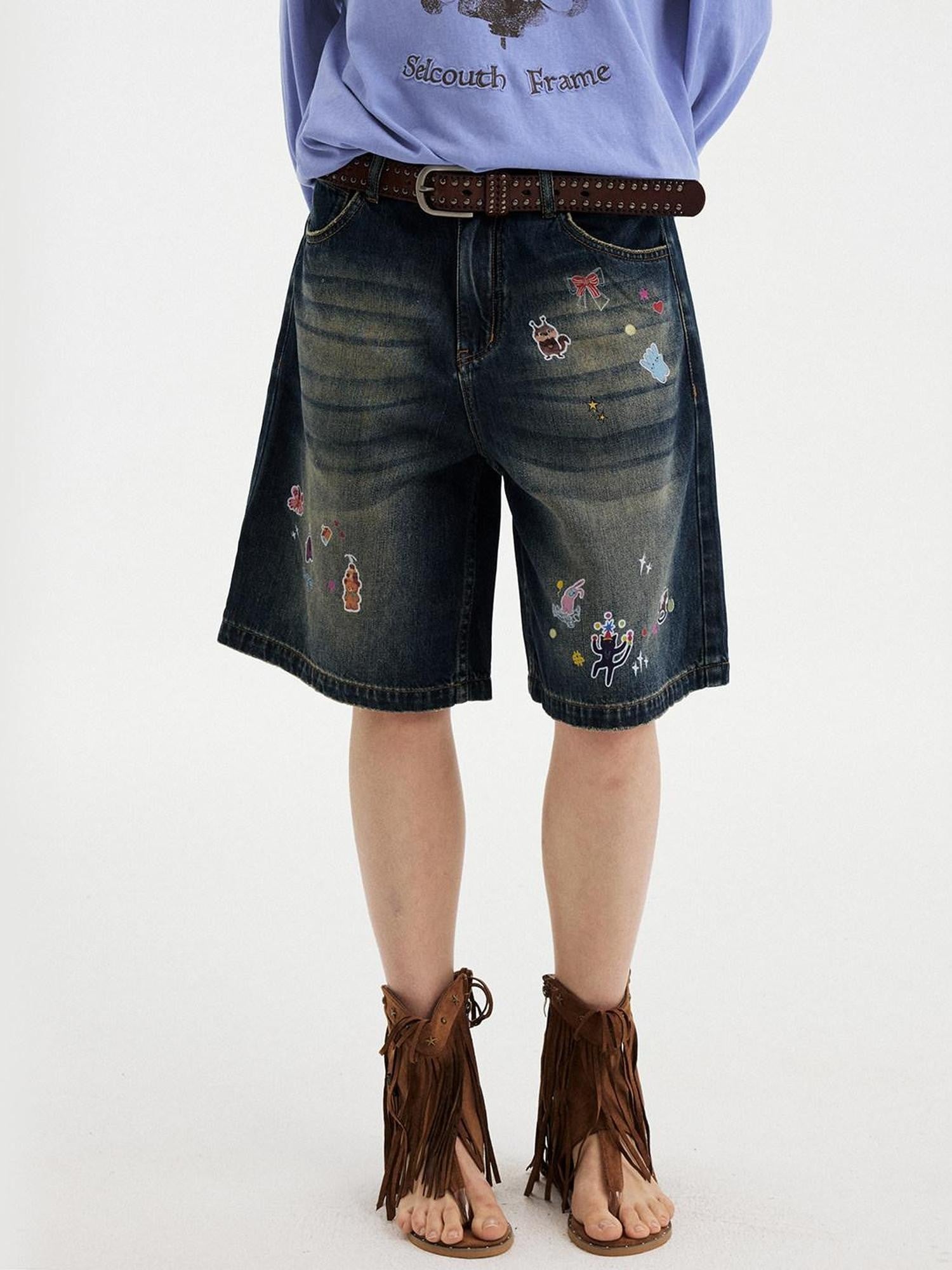 DIDDI MODA Washed Multi Pocket Wide Leg Natural Waist Women&