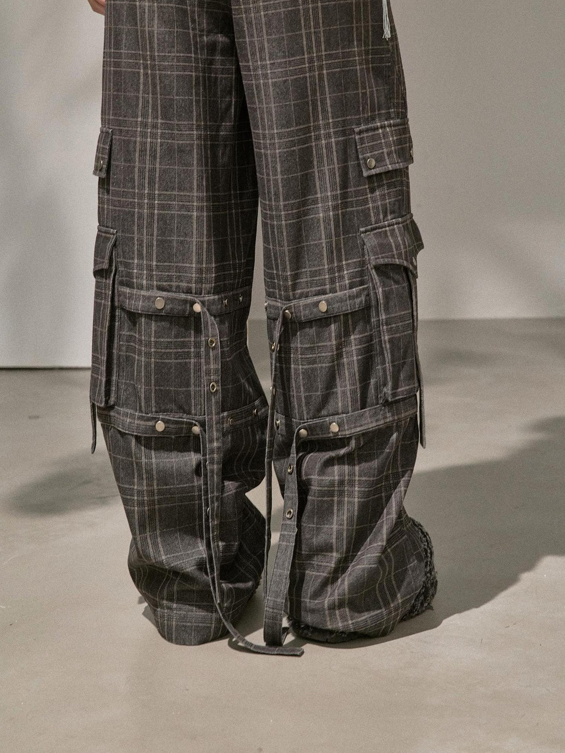 DIDDI MODA Washed Plaid Utility Pocket Retro Women&